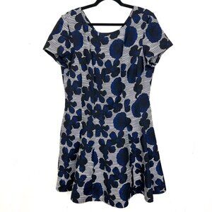 Donna Ricco Jacquard Floral Short Sleeve Fit & Flare Dress Navy Black 16 mc